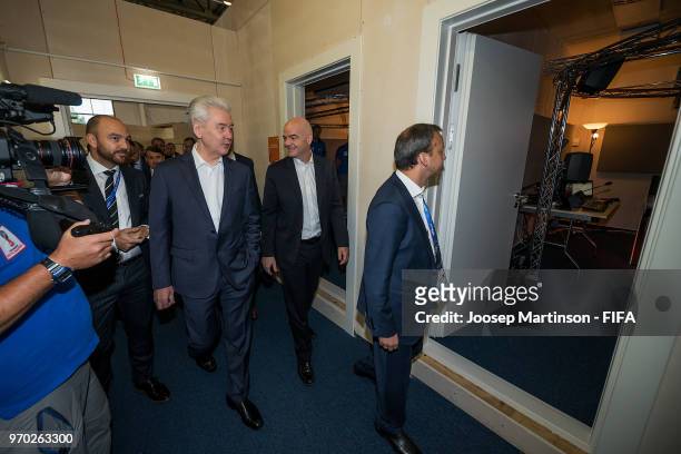 President Gianni Infantino and Mayor of Moscow Sergey Sobyanin visit the VAR room during the Official Opening of the IBC & Visit to VAR Operation...