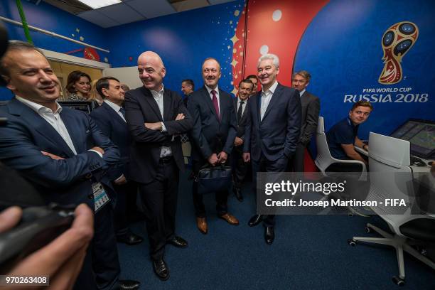 President Gianni Infantino and Mayor of Moscow Sergey Sobyanin visit the VAR room during the Official Opening of the IBC & Visit to VAR Operation...