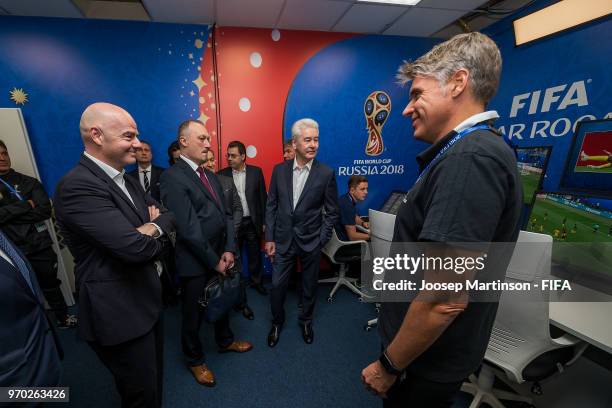 President Gianni Infantino and Mayor of Moscow Sergey Sobyanin visit the VAR room during the Official Opening of the IBC & Visit to VAR Operation...