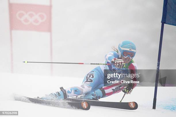 Julia Mancuso of the United States competes during the Ladies Giant Slalom on day 13 of the Vancouver 2010 Winter Olympics at Whistler Creekside on...