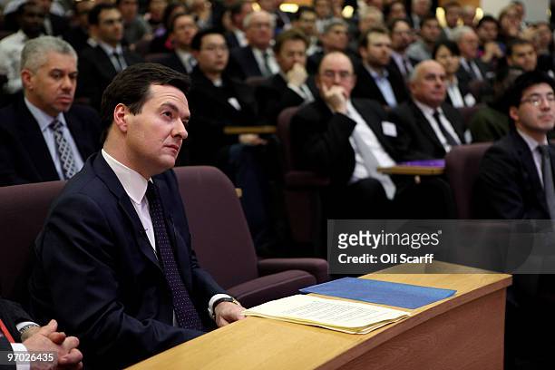 Shadow Chancellor George Osborne waits to deliver the annual Mais Lecture to the Cass Business School on February 24, 2010 in London, England. Mr...
