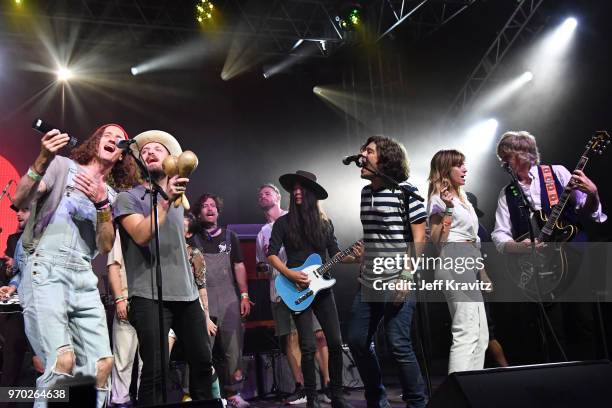 David Shaw of The Revivalists, Wild Feathers, Frenship, Craig Pfunder of VHS or Beta, and Pat Sansone of Wilco perform onstage during 'Into The Great...