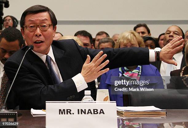 Toyota Motor North America CEO Yoshiumi Inaba testifies before the House Oversight and Government Reform Committee on Capitol Hill February 24, 2010...