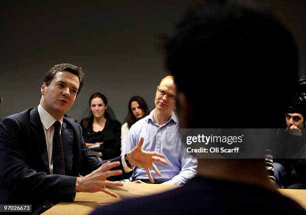 Shadow Chancellor George Osborne speaks to students about economics before delivering the annual Mais Lecture to the Cass Business School on February...