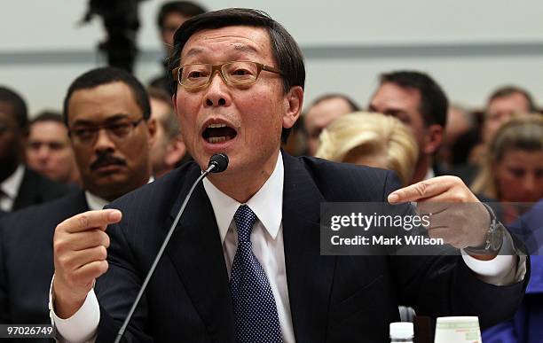 Toyota Motor North America CEO Yoshiumi Inaba testifies before the House Oversight and Government Reform Committee on Capitol Hill February 24, 2010...