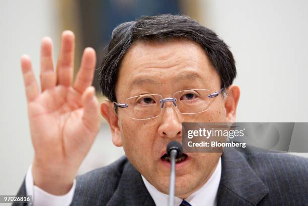 Akio Toyoda, president of Toyota Motor Corp., testifies at a House Oversight and Government Reform Committee hearing in Washington, D.C., U.S., on...