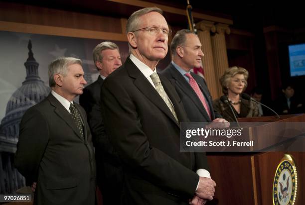 Sen. Jack Reed, D-R.I., Senate Finance Chairman Max Baucus, D-Mont., Senate Majority Leader Harry Reid, D-Nev., Sen. Charles E. Schumer, D-N.Y., and...