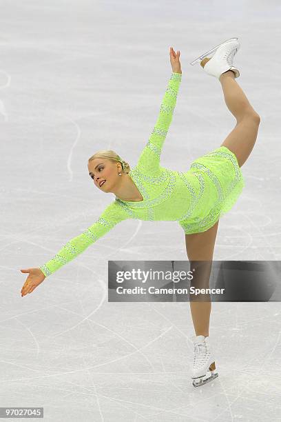 Kiira Korpi of Finland competes in the Ladies Short Program Figure Skating on day 12 of the 2010 Vancouver Winter Olympics at Pacific Coliseum on...