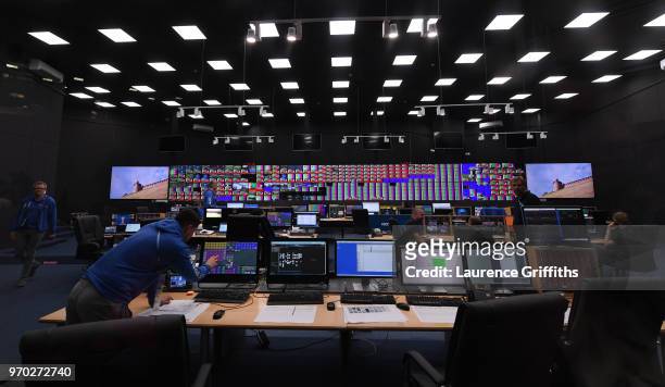 General view of the Master Control room during the Official Opening of the International Broadcast Centre on June 9, 2018 in Moscow, Russia.