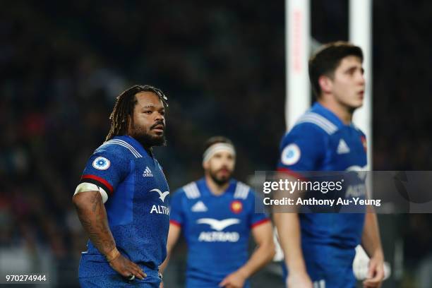 Mathieu Bastereaud of France looks on during the International Test match between the New Zealand All Blacks and France at Eden Park on June 9, 2018...