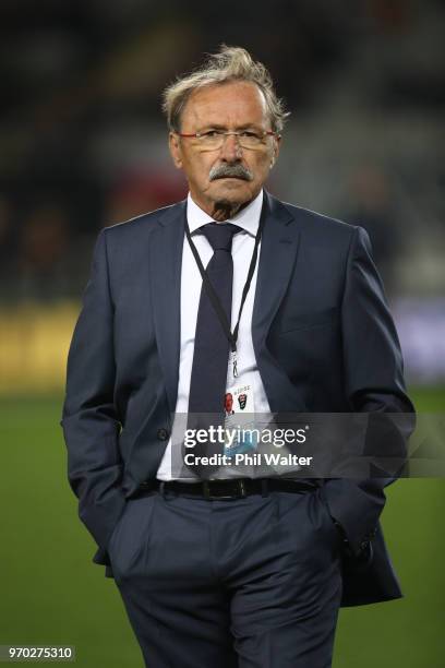 French coach Jacques Brunel looks on before the International Test match between the New Zealand All Blacks and France at Eden Park on June 9, 2018...