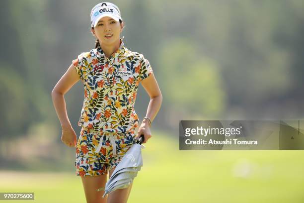 Chae-Young Yoon of South Korea smiles during the third round of the Suntory Ladies Open Golf Tournament at the Rokko Kokusai Golf Club on June 9,...