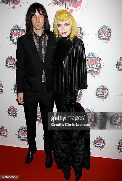 Bobby Gillespie and Pam Hogg arrive at the Shockwaves NME Awards 2010 at Brixton Academy on February 24, 2010 in London, England.