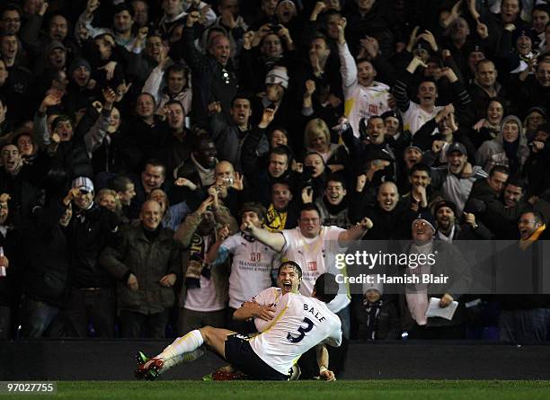 Roman Pavlyuchenko of Tottenham celebrates with team mate Gareth Bale after scoring his team's first goal during the FA Cup sponsored by E.ON 5th...