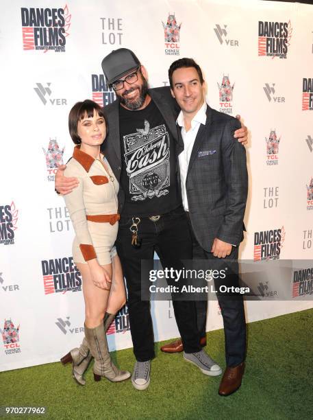 Actress Augie Duke, producer Ryan Richter and actor Jason Slavkin arrive for the 2018 Dances With Films Festival - Premiere Of "Chasing Bullitt" held...