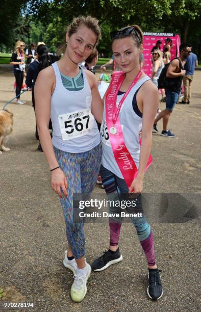 Tess Ward and Niomi Smart attend the Lady Garden 5K & 10K run in aid of Silent No More Gynaecological Cancer Fund in Hyde Park on June 9, 2018 in...