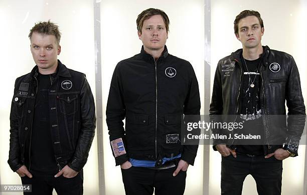Alternative rock band Angels & Airwaves Matt Wachter, Tom Delonge and David Kennedy pose for a portrait session for the Los Angeles Times in...