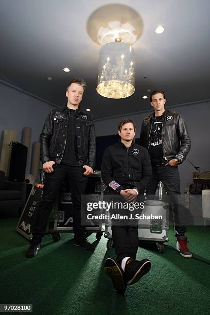 Alternative rock band Angels & Airwaves Matt Wachter, Tom Delonge and David Kennedy pose for a portrait session for the Los Angeles Times in...