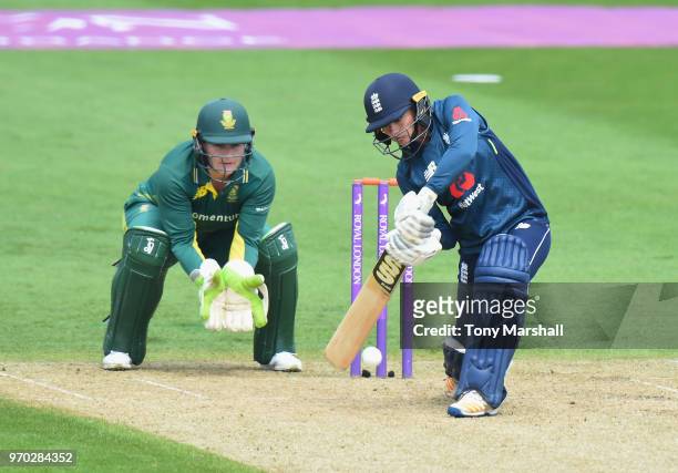 Natalie Sciver of England bats during the 1st ODI: ICC Women's Championship match between England Women and South Africa Women at New Road on June 9,...