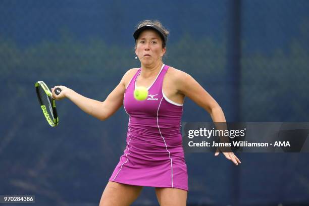 Irina Falconi of USA during Day 1 of the Nature Valley open at Nottingham Tennis Centre on June 9, 2018 in Nottingham, England.