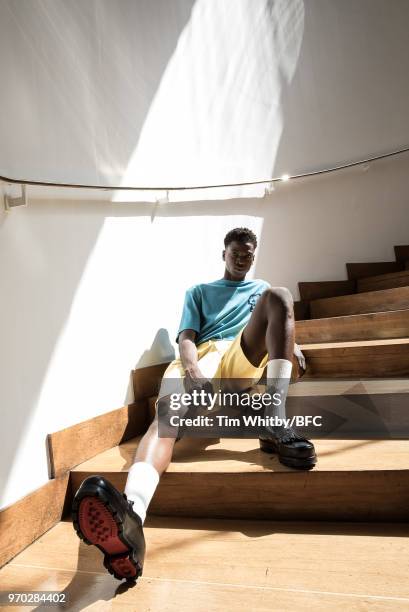 Model backstage at the E. Tautz presentation during London Fashion Week Men's June 2018 at the Congress Centre on June 9, 2018 in London, England.