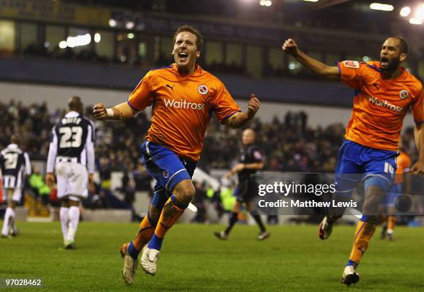 Brian Howard of Reading celebrates after scoring the second goal during the FA Cup sponsored by E.on 5th Round Replay match between West Bromwich...