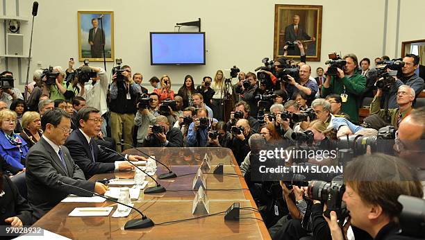 Toyota Motor Corporation President and CEO Akio Toyoda and North America President and CEO Yoshimi Inaba prepare to testify before the US House of...