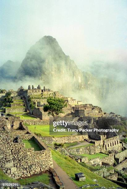 the lost city of the incas at machu picchu. - ワイナピチュ山 ストックフォトと画像