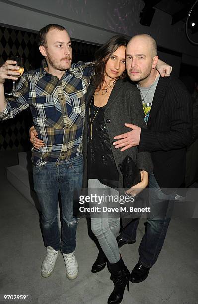 James Small, Rosemary Ferguson and Jake Chapman attend the PlayStation 3 SingStar James Small menswear launch party, at Circus on February 24, 2010...