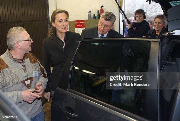 Princess Claire of Belgium visits a carwash during her visit to Atelier Saint Vincent on February 24, 2010 in Rochefort, Belgium.