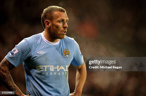 Craig Bellamy of Manchester City looks on during the FA Cup 5th round match between Stoke City and Manchester City at the Britannia Stadium on...