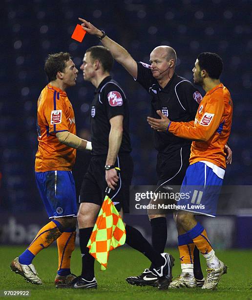 Referee Lee Mason sends of Jobi McAnuff of Reading at the final whistle during the FA Cup sponsored by E.on 5th Round Replay match between West...