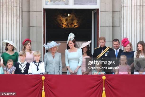Princess Eugenie, Princess Beatrice, Camilla, Duchess Of Cornwall, Catherine, Duchess of Cambridge, Meghan, Duchess of Sussex, Prince Harry, Duke of...