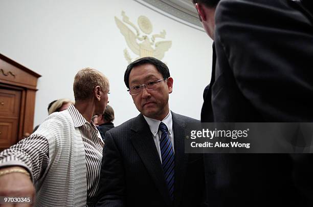 Toyota Motor Corporation President and CEO Akio Toyoda concludes testimony before the House Oversight and Government Reform Committee on Capitol Hill...
