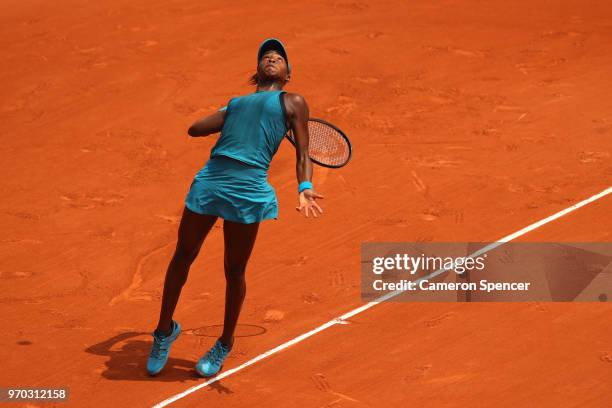 Cori Gauff of The United States in action during the girls singles final against Caty McNally of The United States during day fourteen of the 2018...