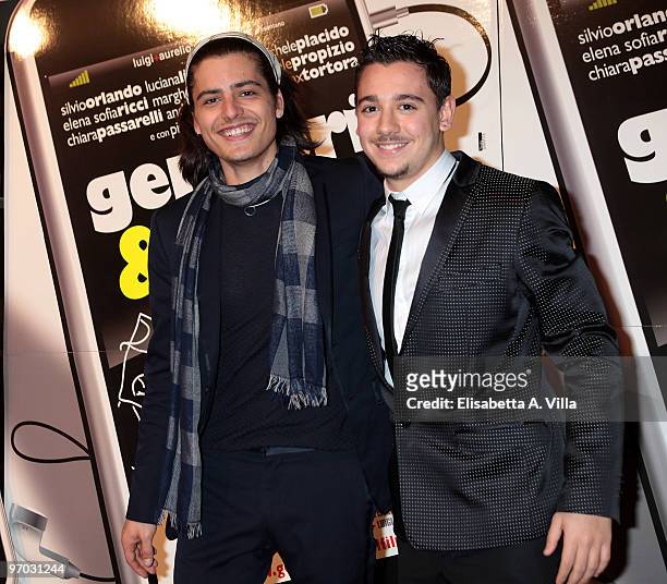 Actors Andrea Fachinetti and Emanuele Propizio attend the premiere of ''Genitori & Figli: Agitare Bene Prima Dell'Uso'' at the Adriano Cinema on...