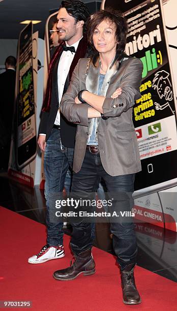 Italian singer Gianna Nannini attends the premiere of ''Genitori & Figli: Agitare Bene Prima Dell'Uso'' at the Adriano Cinema on February 24, 2010 in...