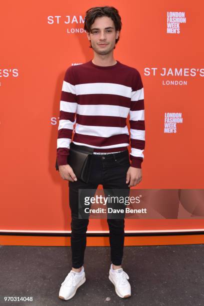 Jack Brett Anderson attends the St James's show during London Fashion Week Men's June 2018 at the Jermyn Street Catwalk Space on June 9, 2018 in...