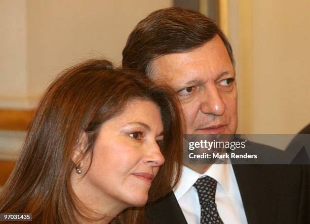 Maria Margarita Barroso and her husband President of the European Commission Jose Manuel Barroso attend a reception for the European Authorities at...