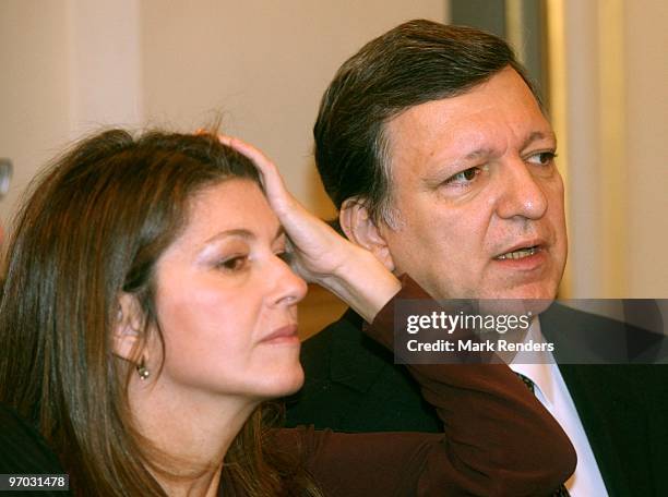 Maria Margarita Barroso and her husband President of the European Commission Jose Manuel Barroso attend a reception for the European Authorities at...