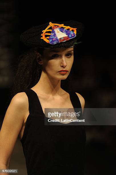Model displays a design by Juana de Arco during the first day of Buenos Aires Fashion Week on February 24, 2010 in Buenos Aires, Argentina.