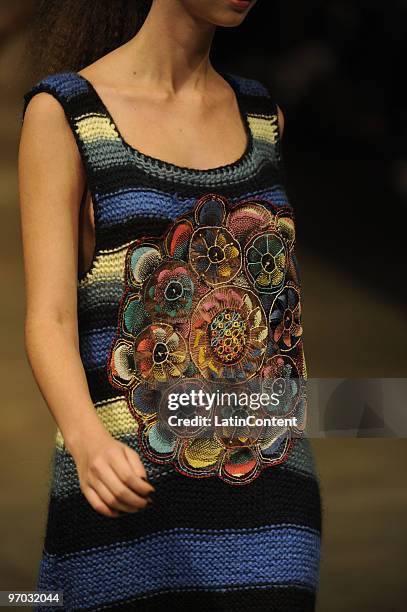 Model displays a design by Juana de Arco during the first day of Buenos Aires Fashion Week on February 24, 2010 in Buenos Aires, Argentina.