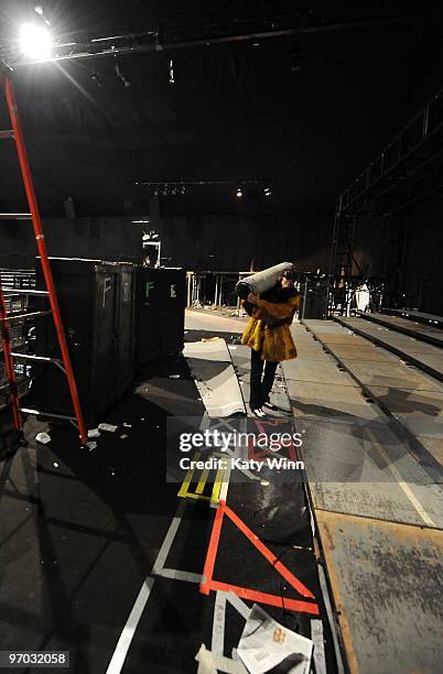 General view of the 2010 Fall Collection Mercedes Benz Fashion Week tent deconstruction in Bryant Park for the last time on February 19, 2010 in New...