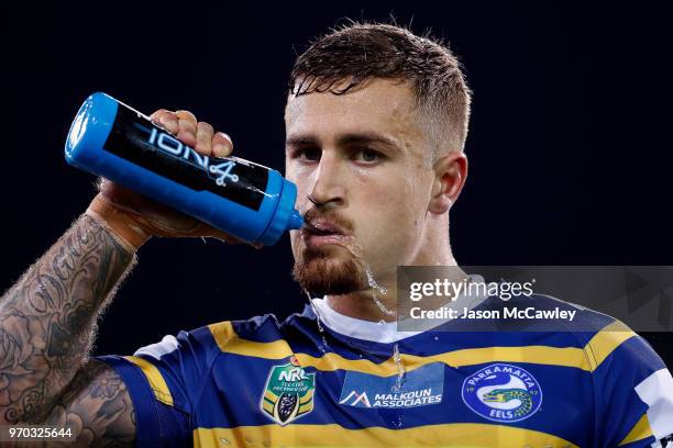 Cameron King of the Eels looks on during the round 14 NRL match between the Parramatta Eels and the North Queensland Cowboys at TIO Stadium on June...