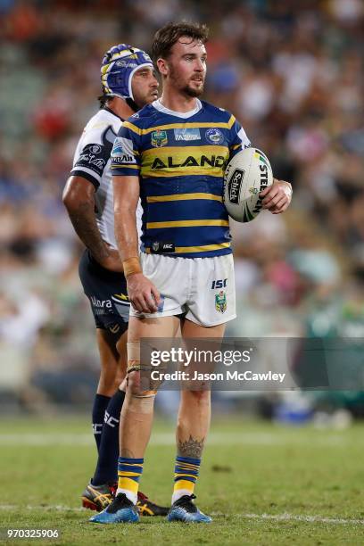 Clint Gutherson of the Eels looks on during the round 14 NRL match between the Parramatta Eels and the North Queensland Cowboys at TIO Stadium on...