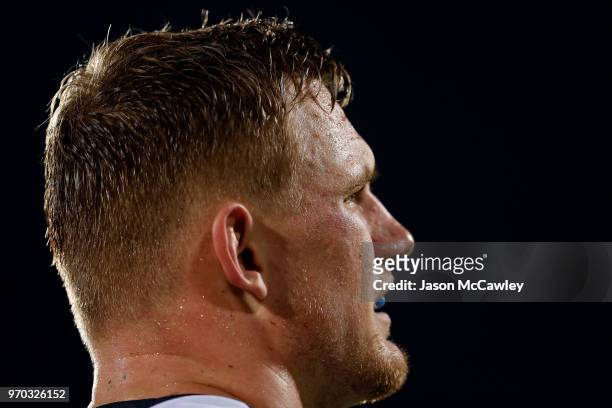 Coen Hess of the Cowboys looks on during the round 14 NRL match between the Parramatta Eels and the North Queensland Cowboys at TIO Stadium on June...