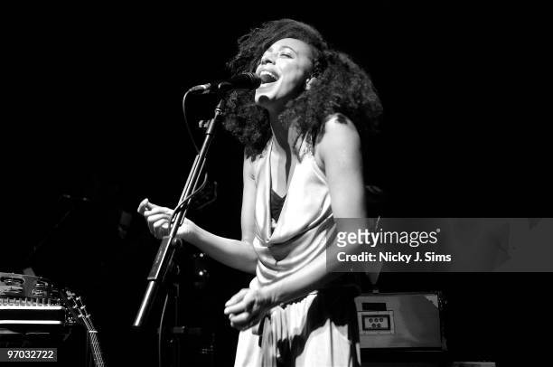 Corinne Bailey Rae performs on stage at Shepherds Bush Empire on February 24, 2010 in London, England.