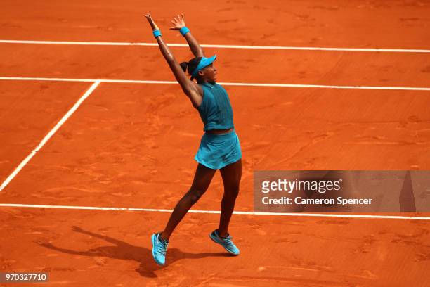 Cori Gauff of The United States celebrates victory during the girls singles final against Caty McNally of The United States during day fourteen of...