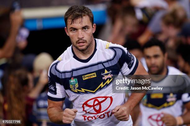 Sam Hoare of the Cowboys takes to the field during the round 14 NRL match between the Parramatta Eels and the North Queensland Cowboys at TIO Stadium...