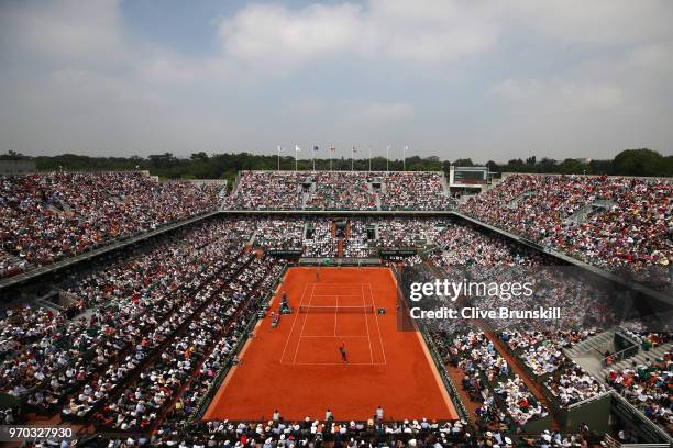 General view inside Court Philippe Chatrier during the ladies singles final between Sloane Stephens of The United States and Simona Halep of Romania...